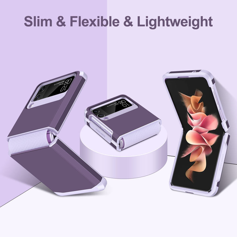  [AUSTRALIA] - SAMONPOW for Samsung Galaxy Z Flip 3 Case, Z Flip 3 Case with Upgraded Hinge Protection Dual Layer Hard PC Soft TPU Bumper Full Body Shockproof Flip 3 Phone Case for Galaxy Z Flip 3 5G (Purple) Purple