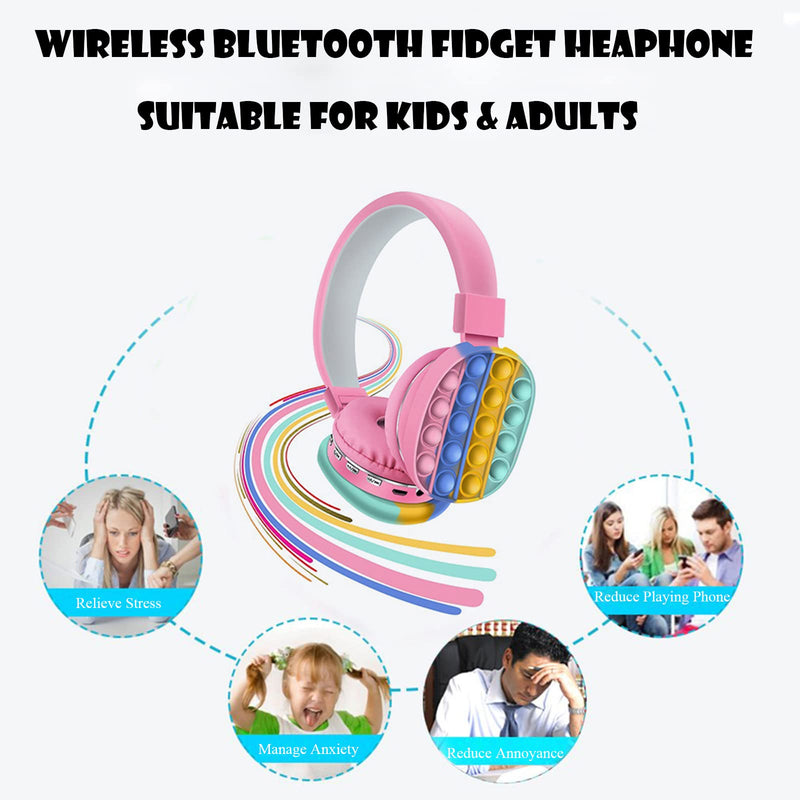  [AUSTRALIA] - Bluetooth On-Ear Headphone with Pop Bubbles, Silicone Push and Pop Fidget Toy Headphone Colorful Stereo Wireless Bluetooth Headset for Mobilephone Tablet PC (Pink) Pink