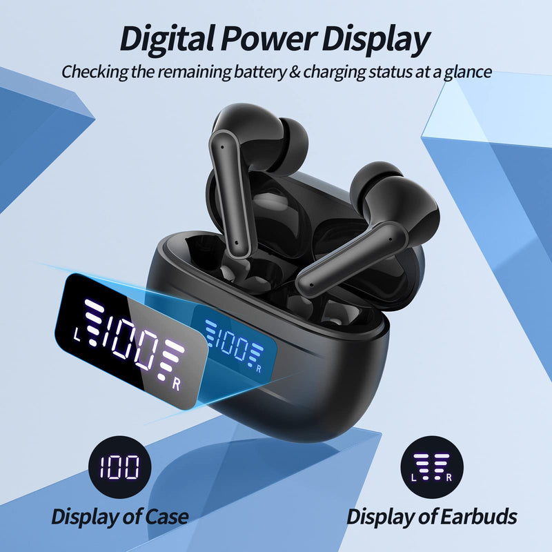  [AUSTRALIA] - Wireless Earbuds Bluetooth Earbuds 76H Playtime Ear Buds Noise Cancellation Clear Calls Bluetooth Headphones Power Display Charging Case Light Weight IPX7 Waterproof Earphones for Sports Workout Black
