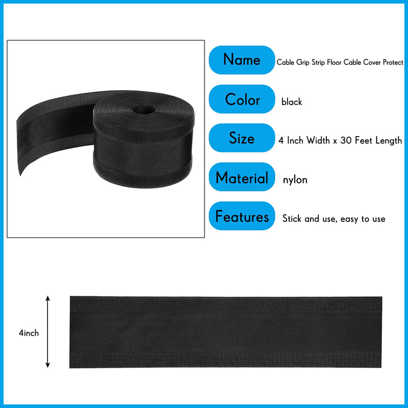  [AUSTRALIA] - Black Cord Cover Floor Cable Cover Carpet Cord Cover Cable Protector Cable Management for Office Carpet, Keep Cable Organized and Protect Cords (4 Inch x 30 Feet) 4 Inch x 30 Feet
