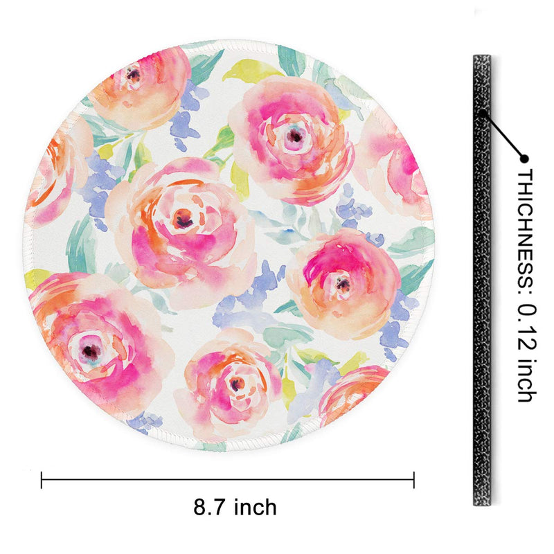 Auhoahsil Mouse Pad, Round Flowers Theme Anti-Slip Rubber Mousepad with Durable Stitched Edges for Gaming Office Laptop Computer PC Men Women Kids, Cute Custom Design, 8.7 x 8.7 in, Watercolor Rose - LeoForward Australia