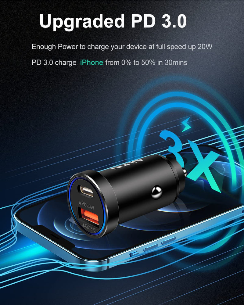  [AUSTRALIA] - iPhone 13 Car Charger, [2Pack/38W] 2 Port Fast Charger Block with USB C& QC 3.0 Power Adapter, PowerPort PD Rapid Charging for iPhone 14 12 11 Pro Max X XR XS, Samsung S22 S22+ Cigarette Lighter Plug Black