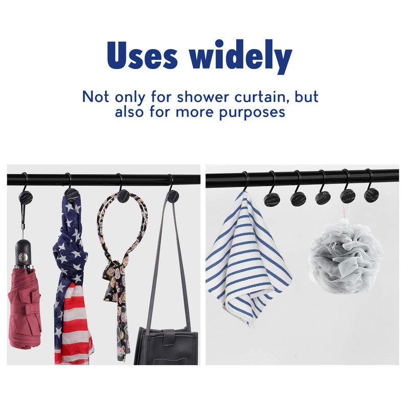  [AUSTRALIA] - Shower Curtain Hooks, Marble Home Decorative Rust Resistant Shower Curtain Rings for Bathroom, Glide Shower Curtain Hooks for Shower Liner, Set of 12 for Shower Rod (Black) Black