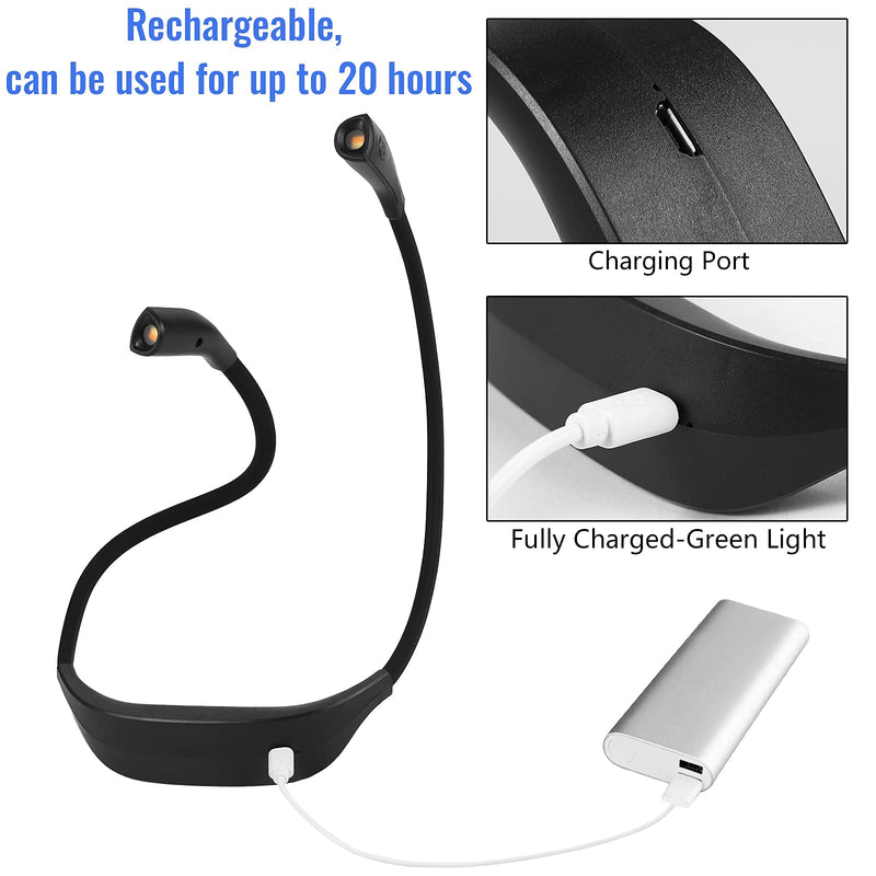  [AUSTRALIA] - alpdolf LED Neck Reading Book Light,Led Book Light for Reading in Bed at Night, 3 Colors&Brightness, Bendable Arms,USB Rechargeable, Long Lasting, Perfect for Reading, Knitting, Camping, Repairing Black X1
