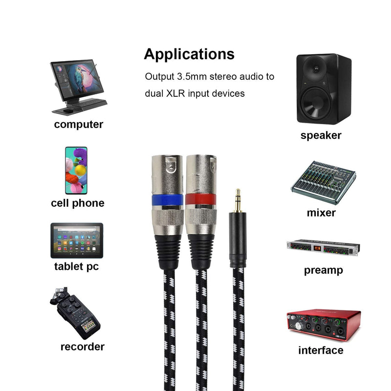  [AUSTRALIA] - Mugteeve Dual XLR to 1/8 Stereo AUX Cable, Double XLR Male y Splitter Cord to 3.5mm TRS Mini Headphone Jack, OFC Shield no Hum no Buzz, for Studio Monitor Speakers, Laptop, DMX Adapter-10feet 10Feet
