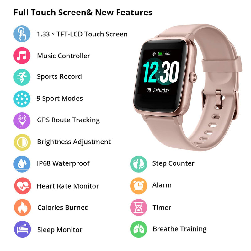  [AUSTRALIA] - Fitpolo Smart Watch for Android Phones Compatible with iPhone IP68 Swimming Waterproof Smartwatch Fitness Tracker Fitness Watch Heart Rate Monitor Smart Watches for Women (Pink) PINK