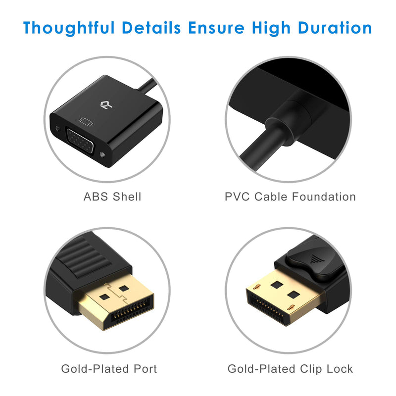 Rankie DisplayPort (DP) to VGA Adapter, Gold Plated Converter, Black - LeoForward Australia