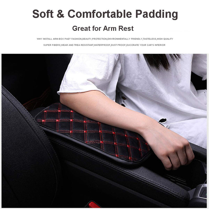 LKXHarleya Car Center Console Cover, Universal Car Armrest Cover, PU Leather Auto Arm Rest Cushion Pads, Center Console Armrest Protector, Fit for Most Vehicle, SUV, Truck Car Accessories 12.99"x9.05"/33x23cm Black With Black Thread - LeoForward Australia
