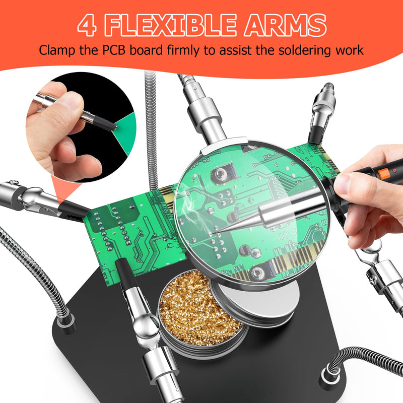  [AUSTRALIA] - Soldering Third Hand, Magnetic Helping Hands Preciva Soldering Aid with 4 Flexible Arms and Alligator Clips Third Hand with Magnifying Glass, Flexible Soldering Holder, Soldering Aid Clamp with Magnifying Glass