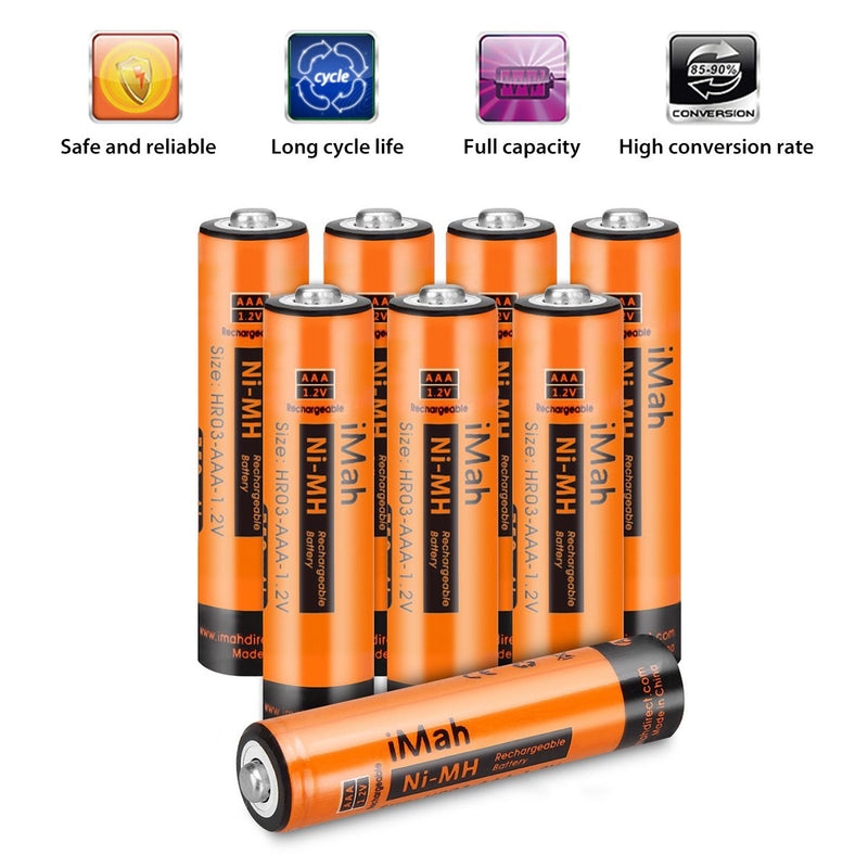  [AUSTRALIA] - iMah 1.2V 750mAh Ni-MH AAA Rechargeable Battery for Panasonic Cordless Phones, Also Replace 300mAh BK30AAABU 400mAh BK40AAABU 550mAh HHR-55AAABU 630mAh HHR-65AAABU and 750mAh HHR-75AAA/B (8-Pack)