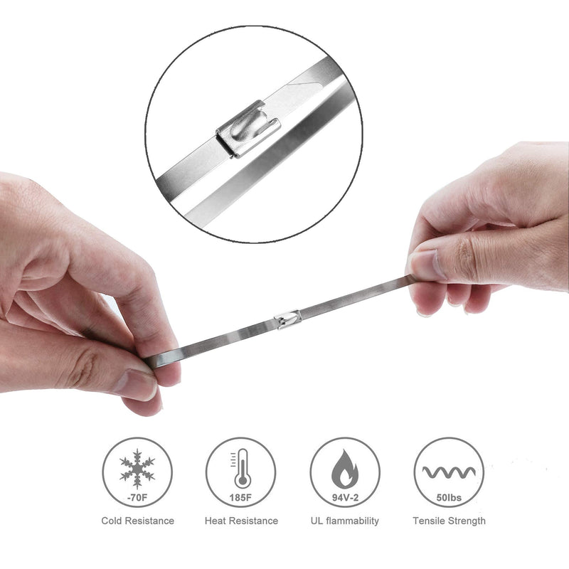  [AUSTRALIA] - MAXSELL 20 Inch Metal Zip Ties, Heavy Duty 304 Stainless Steel Cable Ties, Metal Exhaust Wrap with 200 Lbs Tensile Strength(100 Pcs)