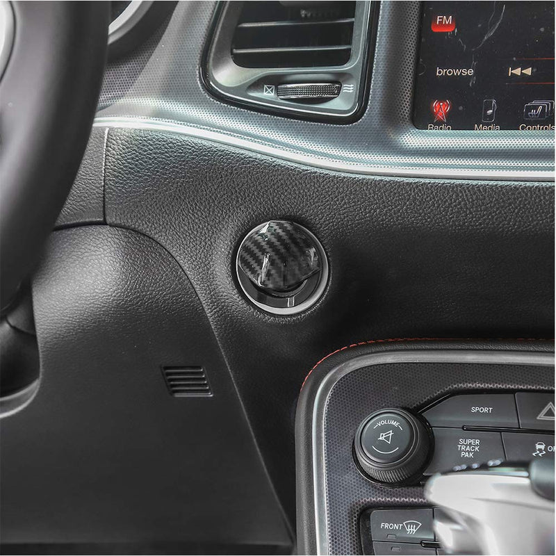  [AUSTRALIA] - Voodonala for Challenger Engine Start Stop Button Center Console Switch Cover Trim Accessories for Dodge Challenger 2015 up (Carbon Fiber Grain)