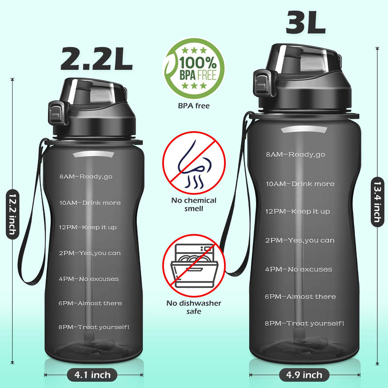  [AUSTRALIA] - Ahape Motivational Half Gallon Water Bottle 64/100oz with Time Marker and Removable Straw,Water Jug Leakproof Tritan BPA Free for Fitness,Gym and Outdoor Sports 64oz black