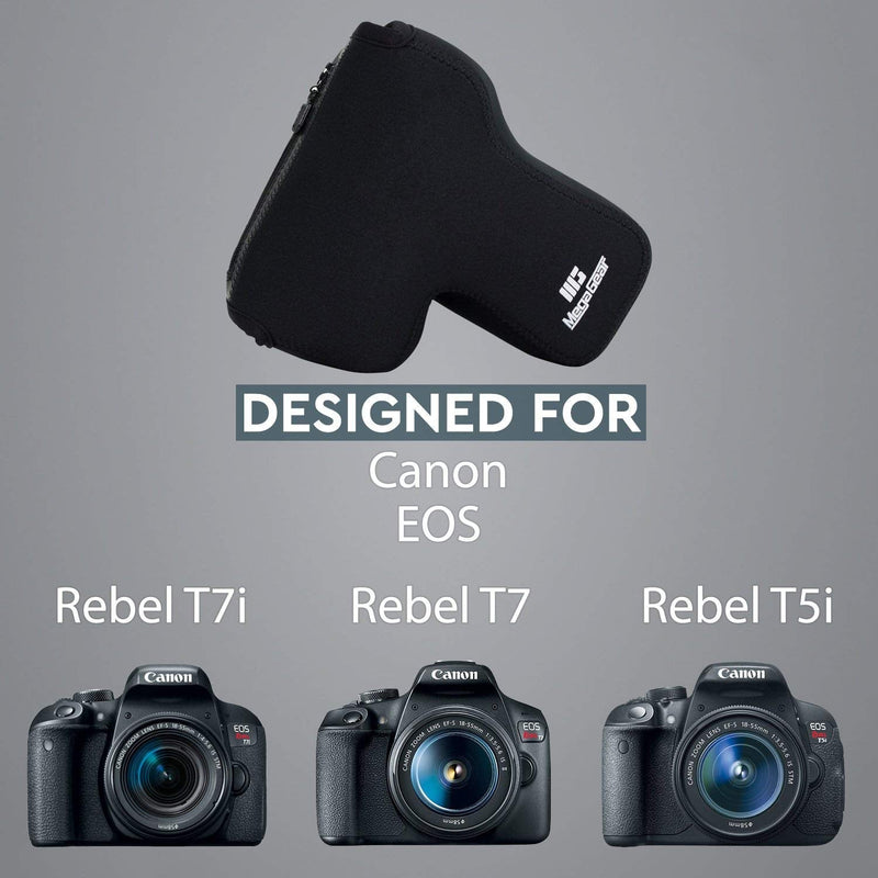  [AUSTRALIA] - MegaGear Canon EOS Rebel T7, Rebel T100, Rebel T7i, Kiss X9i (18-55 mm), Rebel T6, Rebel SL1, Rebel T5i, 700D, 800D, 1300D, 2000D, 4000D Ultra Light Neoprene Camera Case, with Carabiner - Black