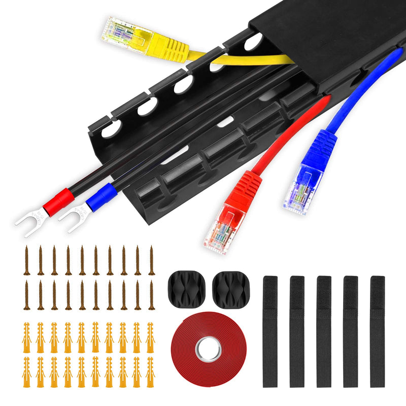  [AUSTRALIA] - Updated Cable Raceway Kit - 77 (5x15.4) Inch Open Slot Wire Covers for Cords, Under Desk Cable Management System to Hide Under Desk/Tv/Computer/Net/Power Cords, (Pack 5) 5 Pack Black