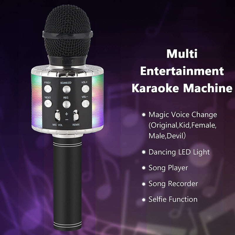  [AUSTRALIA] - Karaoke Microphone for Kids Singing,5 in 1 Wireless Bluetooth Microphone with LED Lights Karaoke Machine Portable Mic Speaker Player Recorder for Home Party Birthday Black