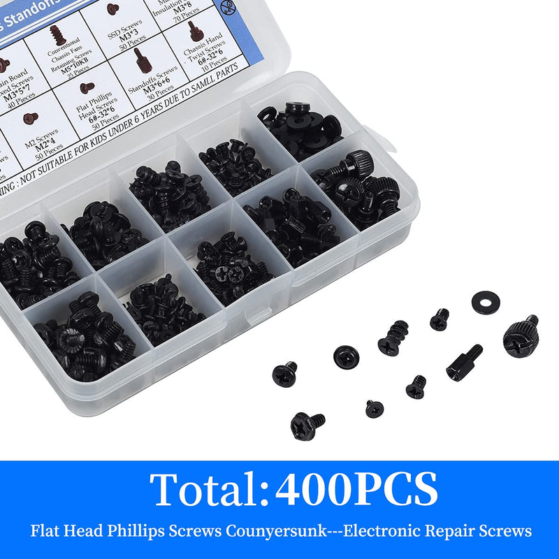  [AUSTRALIA] - 400PCS Computer Screws Motherboard Standoffs Assortment Kit for Universal Motherboard SSD Hard Drive PC Fan Power Supply Graphics PC Case ATX Case, for DIY Installation & Repair