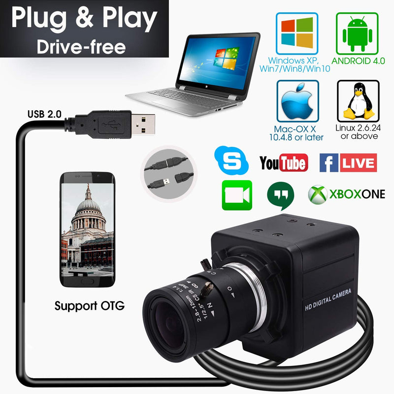  [AUSTRALIA] - SVPRO 2.8-12mm Manual Zoom Lens 1080P Full HD Webcam Wide Angle Portable PC Computer USB Camera for Streaming with CMOS OV2710 Sensor for Windows,Android,Linux, MAC OS,1/4 Inche Screw Mount 2.8-12mm Zoom Lens