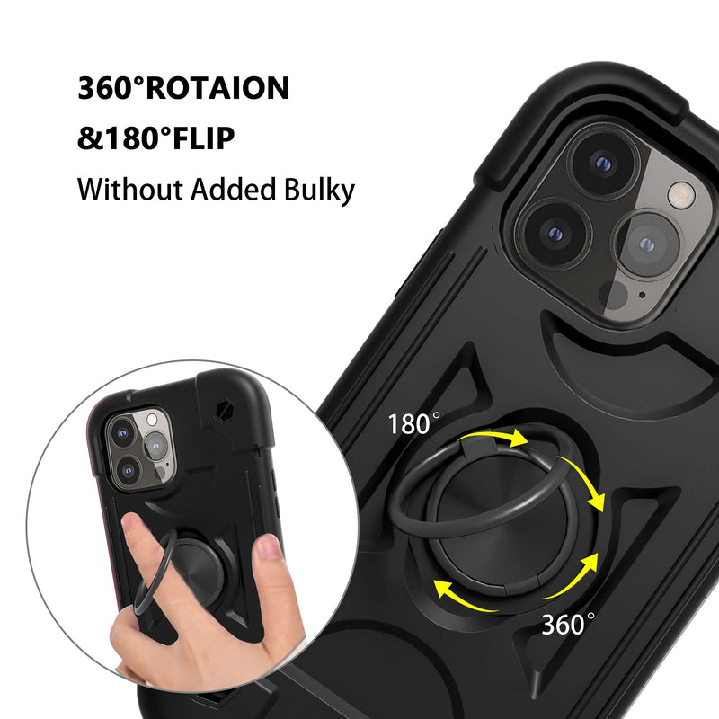  [AUSTRALIA] - Omio Compatible with iPhone 12 Pro Max Ring Case, Double Ring Series for iPhone 12 Pro Max Case Women Men Heavy Duty Rugged Shockproof with 360° Rotatable Ring Stand for iPhone 12 Pro Max Black