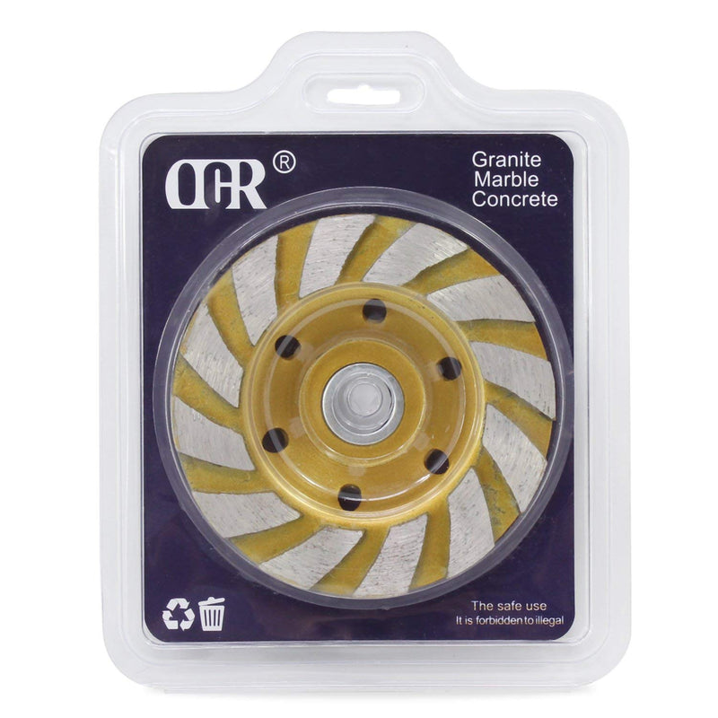  [AUSTRALIA] - OCR 4" Concrete Turbo Diamond Grinding Cup Wheel Three Row Turbo Cup Disc Grinder for Angle Grinder 12 Segs Heavy Duty (Yellow 12segs B) Yellow 12segs B