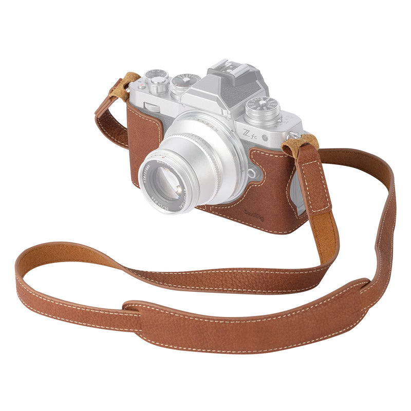  [AUSTRALIA] - SmallRig Z fc Camera Case with Shoulder Strap, Retro Style Brown Leather Half Case with Aluminum Baseplate for Nikon Z fc - 3481