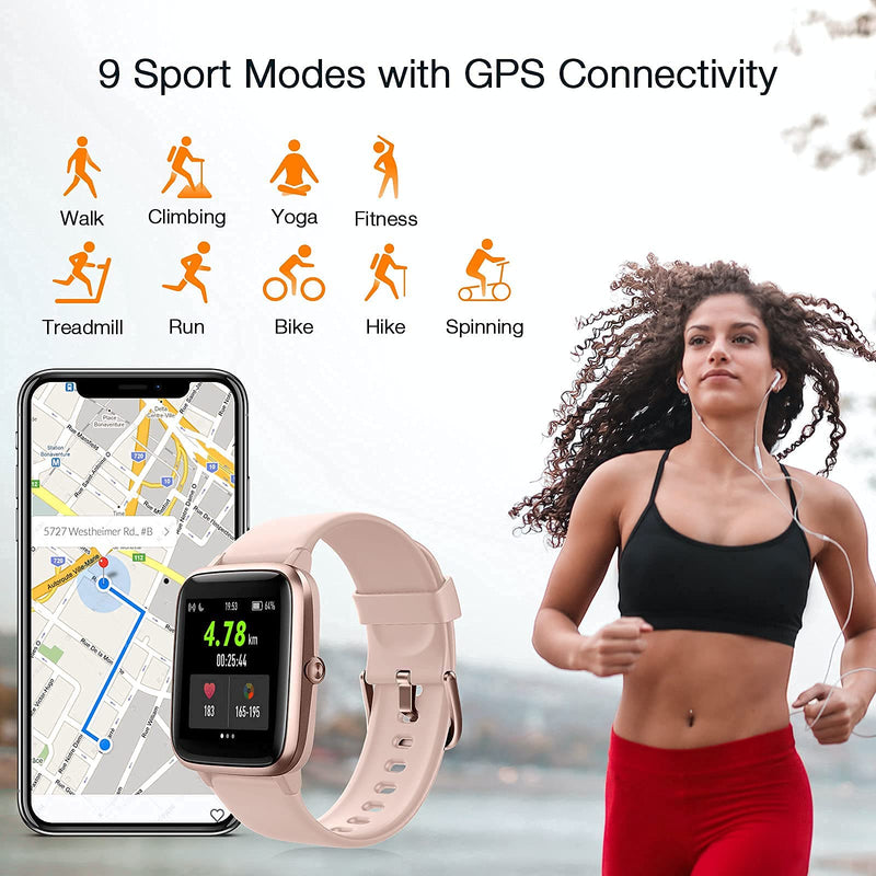  [AUSTRALIA] - Fitpolo Smart Watches for Women Men, [Fitness Watch] for iPhone Android, Pedometer Heart Rate Monitor, Activity Trackers and Smartwatches IP68 Swimming Waterproof, Pink