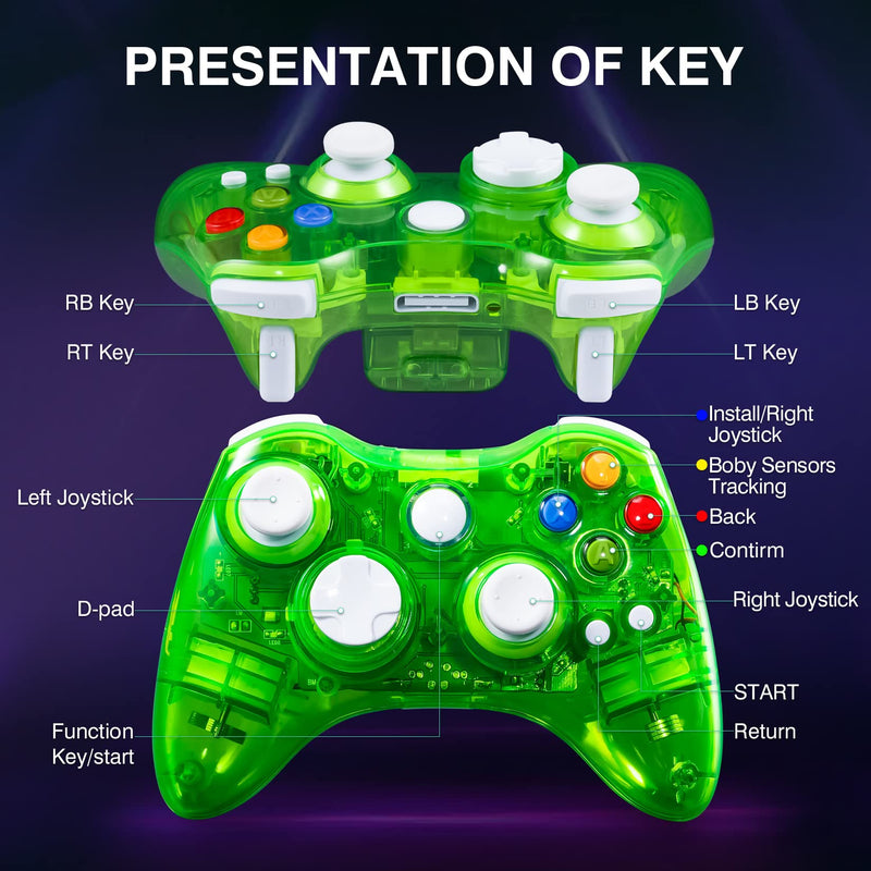  [AUSTRALIA] - PAWHITS Wireless Controller Compatible for 360 Double Motor Vibration Wireless Gamepad Gaming Joypad connected with a receiver transparent green