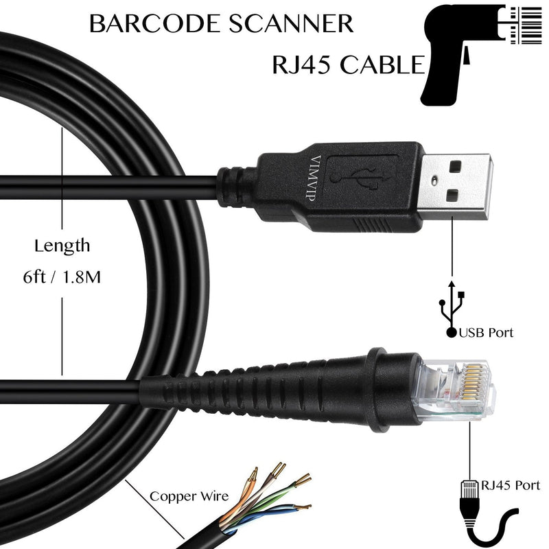  [AUSTRALIA] - VIMVIP 6FT USB Cable for Honeywell Metrologic Barcode Scanners MS5145, MS7120, MS9540, MS7180, MS1690, MS9590, MS9520 (Black)