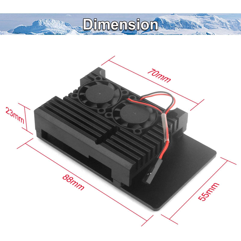  [AUSTRALIA] - Generic Double Fan Cooling Raspberry Pi 4 Case, Raspberry Pi 4B Aluminum Alloy Case with Intelligent Temperature Control Dual Fan, Built-in Radiator, Rust Protection for Raspberry Pi 4 Model/Pi 4B