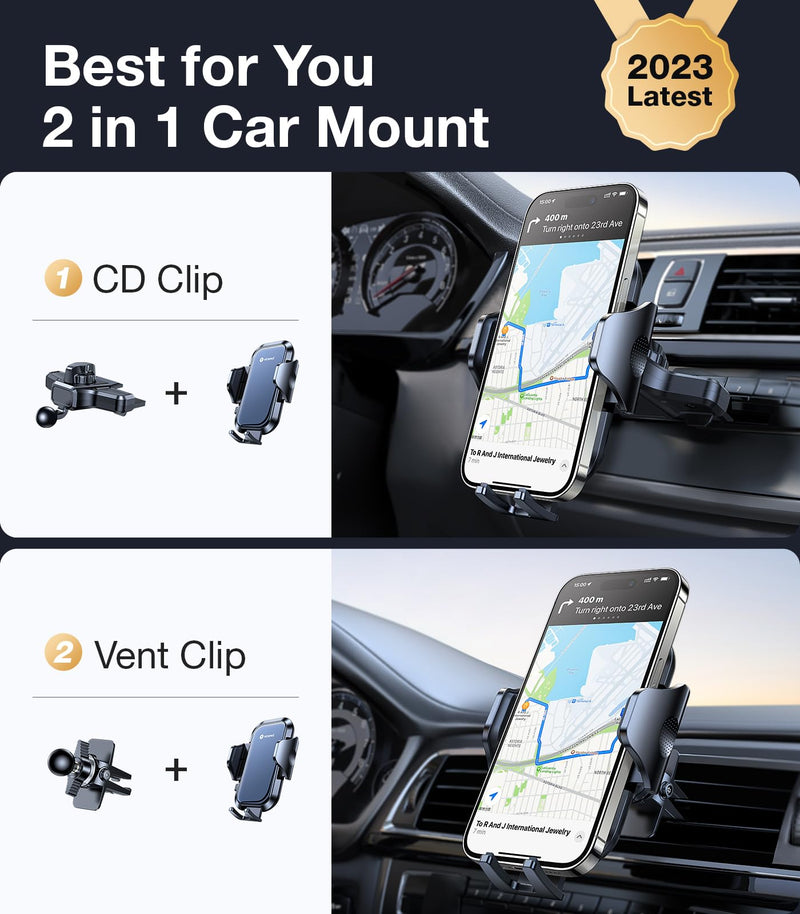  [AUSTRALIA] - VICSEED Universal CD Phone Holder for Car [Off-Road Level Super Sturdy] 2 in 1 Obsidian-Like Car Phone Holder Mount CD Slot & Air Vent Cell Phone Mount for Car Fit iPhone 14 Samsung S23 All Phones