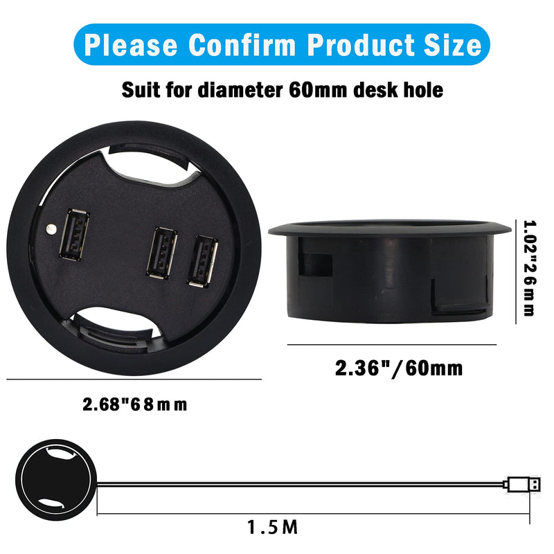  [AUSTRALIA] - PNGKNYOCN USB Desk Grommet Hole 3 Port USB 2.0 Hub Mounting Desktop Grommet Hole 2.36"(60mm) Desktop Cable Organizer for PC, Flash Drive, HDD, and Any Other USB Devices