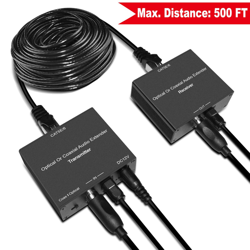 Digital Audio Extender Digital Optical/Coaxial Digital Audio Extender/Converter Over Single Cat5e/6 Cable (PoC) up to 500’ Standard Supported for LPCM, DD5.1, DTS, and D True HD - LeoForward Australia