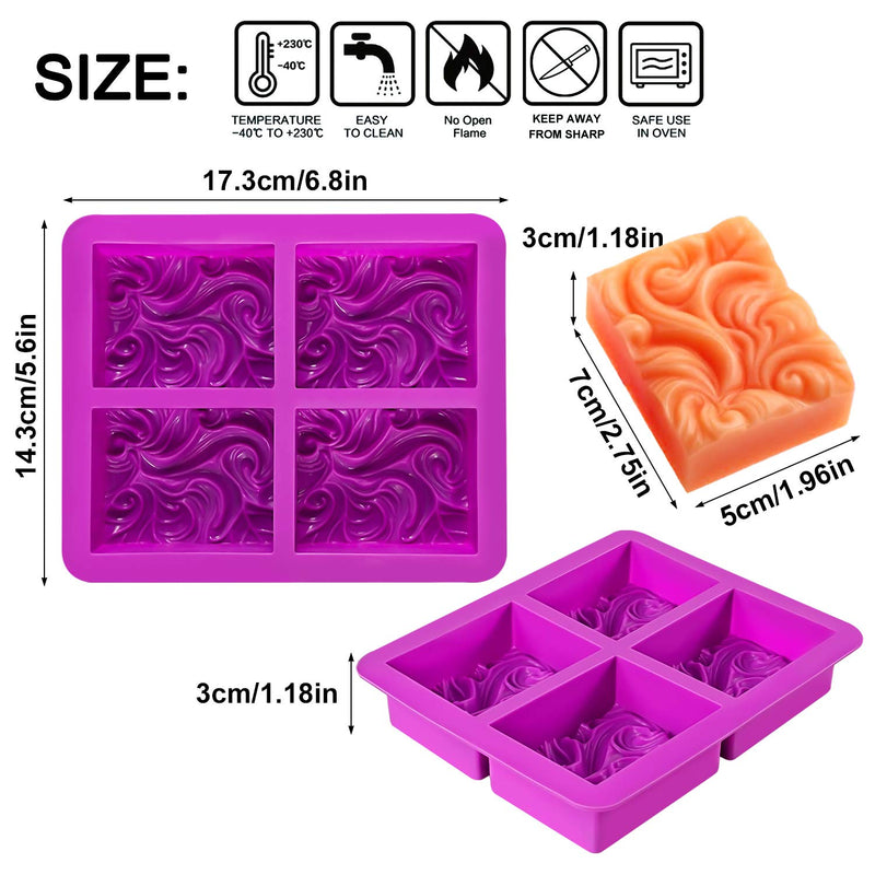 [AUSTRALIA] - Palksky 2 Pack 4-Cavity Ocean Wave Soap Mold/Silicone Sea Wave Cake Pan for Jelly Pudding Mousse Mould/DIY Handmade Nautical Cloud Swirls Pattern Soap Mold for Goat Milk Soap (3.5 Oz Cavities)