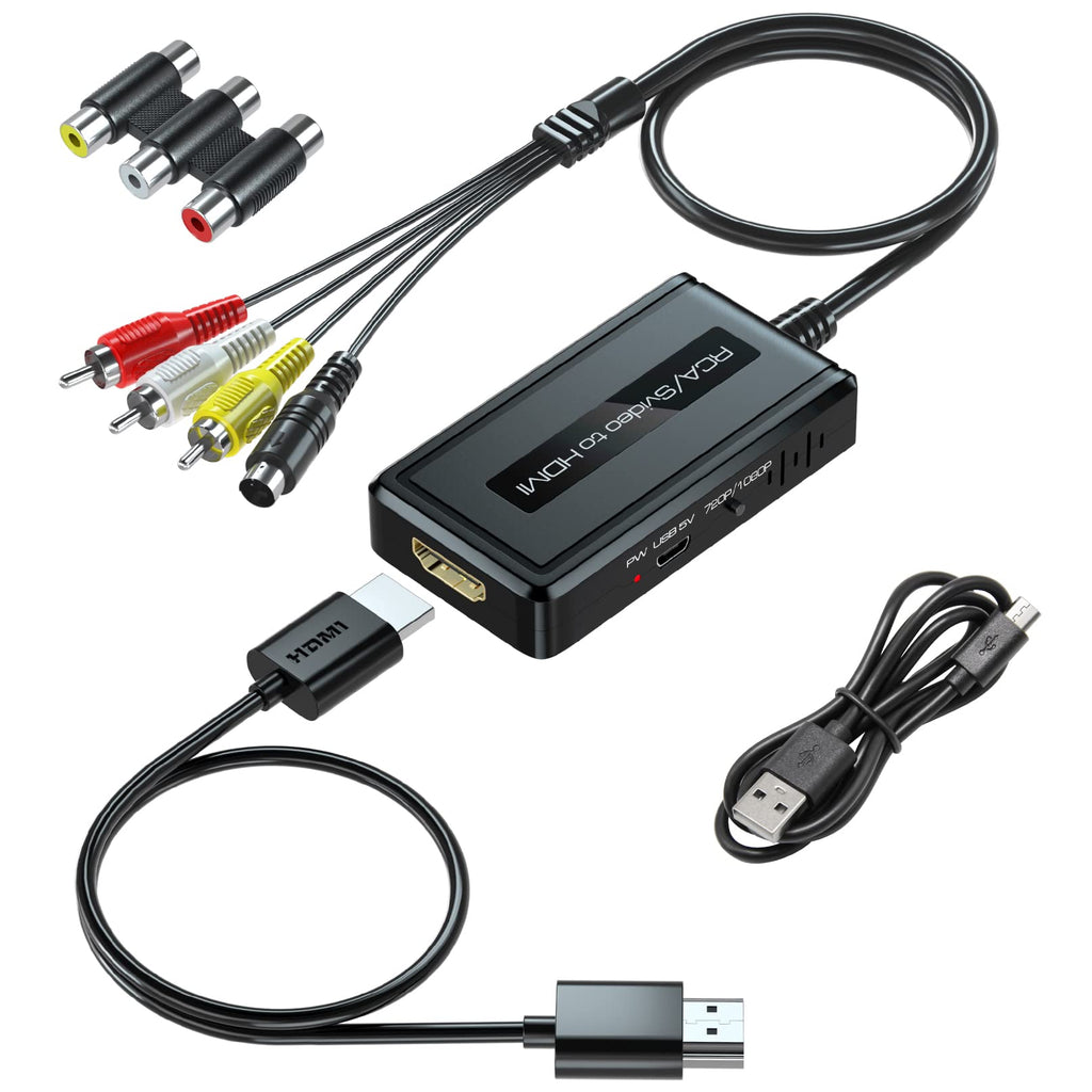  [AUSTRALIA] - 2 in 1 RCA/S-Video to HDMI Converter with 720P/1080P Ouptut Switch, Svideo to HDMI Converter, Composite AV to HDMI Compatible with VHS/DVD/STB/N64/PS2/Wii