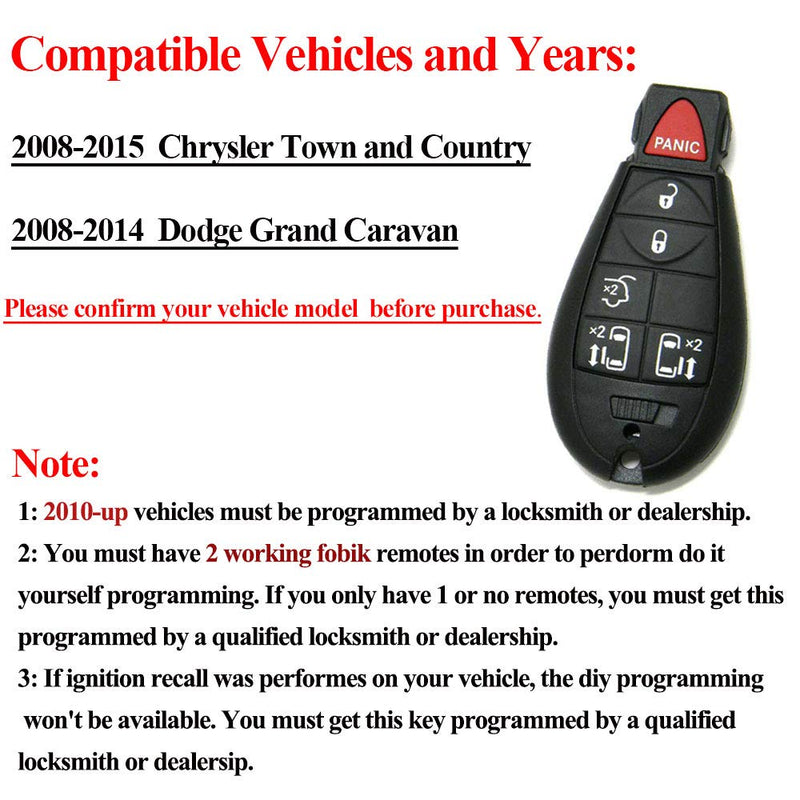  [AUSTRALIA] - SaverRemotes 6 Button Key Fob Compatible for 2008-2015 Chrysler Town and Country，2008-2014 Dodge Grand Caravan