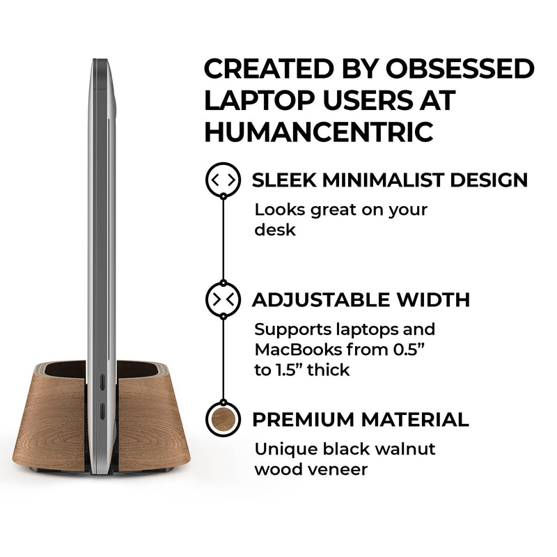  [AUSTRALIA] - HumanCentric Wood Vertical Laptop Stand (Black Walnut) | Adjustable Holder and Dock | Fits MacBook, Surface, HP, Dell, Gaming Laptops and More