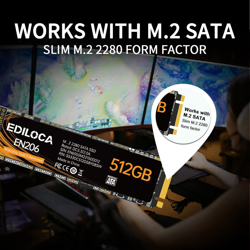  [AUSTRALIA] - EDILOCA EN206 512GB 3D NAND M.2 SSD, M.2 2280 SATA III 6Gb/s SSD Internal Hard Drive, Read/Write Speed up to 550/460 MB/s, Compatible with Ultrabooks, Tablet Computers and Mini PCs