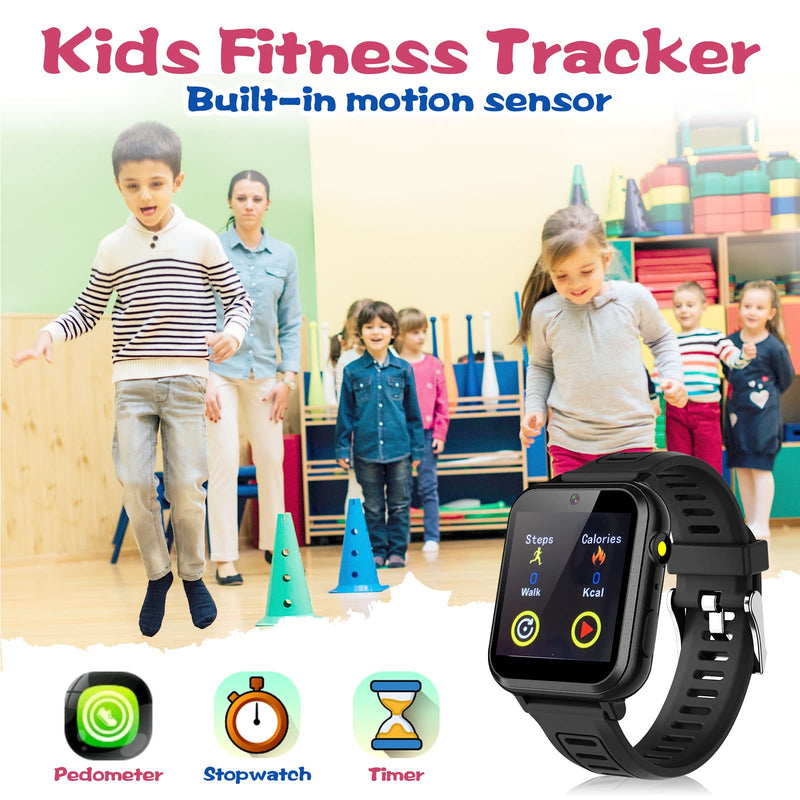 [AUSTRALIA] - Smart Watch for Kids, Aluminum Case with Black Sport Band 16 Games, Pedometer Music Video Recorder Player Camera Flashlight Alarm Clock and More, Smartwatch for Age 3-12 Boys Girls Gifts