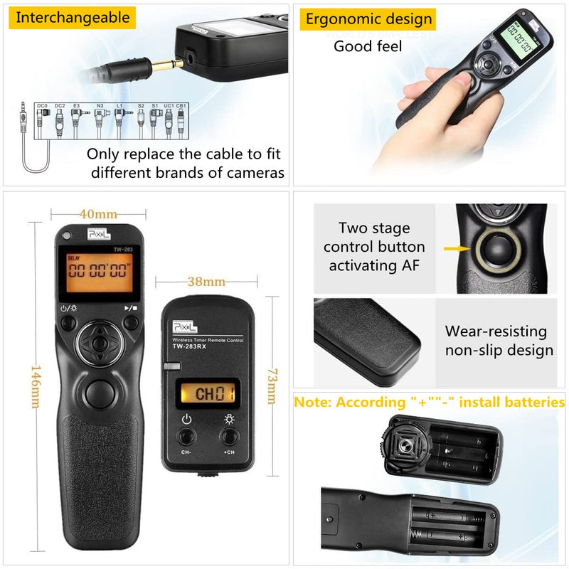  [AUSTRALIA] - Pixel Timer TW-283 DC2 Wireless Shutter Release Remote Control Compatible with Nikon Z7, Z7 II, Z6, Z6 II, Z5, D750, D780, D7500, D7200, D7100, D5600, D5500, D5300, D5200, D5100, D5000, P7700, P7800 283 DC2 for Nikon