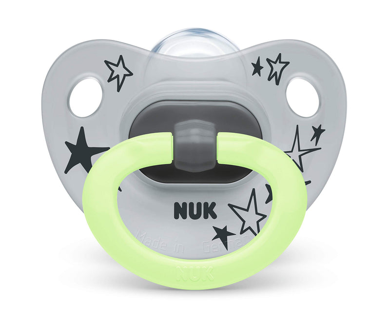 NUK Glow-in-the-Dark Orthodontic Pacifiers, Colors may vary 6-18 Month (Pack of 2) Stars - LeoForward Australia