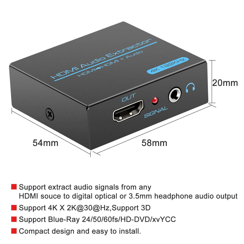  [AUSTRALIA] - HDMI Audio Extractor Splitter 4K hdmi to hdmi 3.5mm Audio Adapter Converter with AUX(RCA L/R) Stereo Audio Output Support 1080P 3D Compatable for PS4 Fire Stick Blu-Ray Player etc.