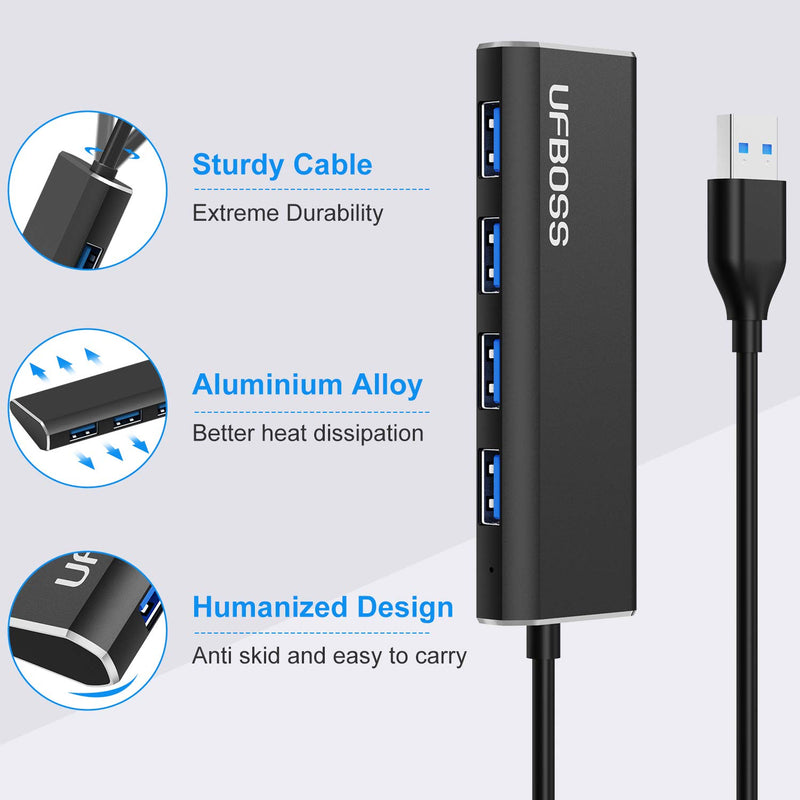 UFBOSS 4-Port 3.0 Hub, Ultra Slim Portable Data Hub in Aluminum with 1ft USB 3.0 Cable for MacBook, Mac Pro/Mini, iMac, XPS, Surface Pro, PC, USB Flash Drives, HDD, and More - LeoForward Australia