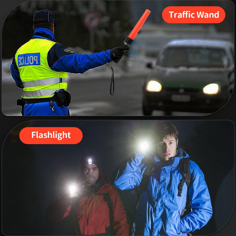  [AUSTRALIA] - 2 Pack 11 Inch Safety Traffic Control Wand LED Flashlight with Cones, Red LED Parking Wand with Wrist Strap and Side Clip for Traffic Directing, Using 3 AAA Batteries (Not Included)