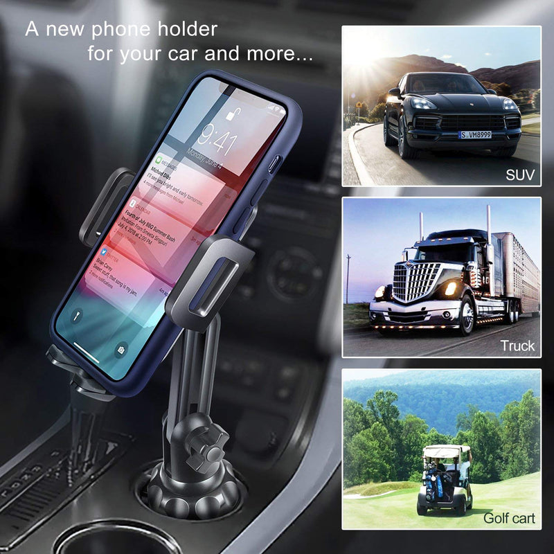  [AUSTRALIA] - Car-Cup-Holder-Phone-Mount Adjustable Pole Automobile Cup Holder Smart Phone Cradle Car Mount for iPhone 11 Pro/XR/XS Max/X/8/7 Plus/6s/Samsung S10 /Note 9/S8 Plus/S7 Edge(Black) Black