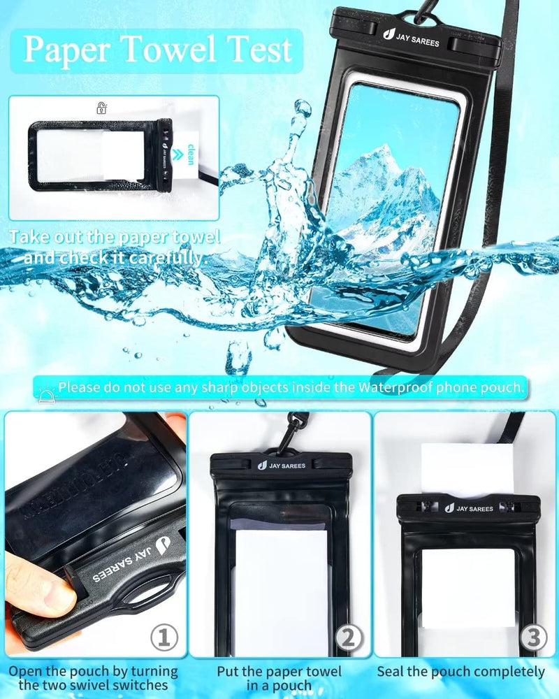  [AUSTRALIA] - Universal Waterproof Phone Pouch 3 Pack, IPX8 Phone Water Protector Pouch Case Bag Lanyard Compatible iPhone 14 13 12 Pro Max Samsung Galaxy S22, Waterproof Phone Holder Protector for Beach Swimming Glossy Black+Green+Orange