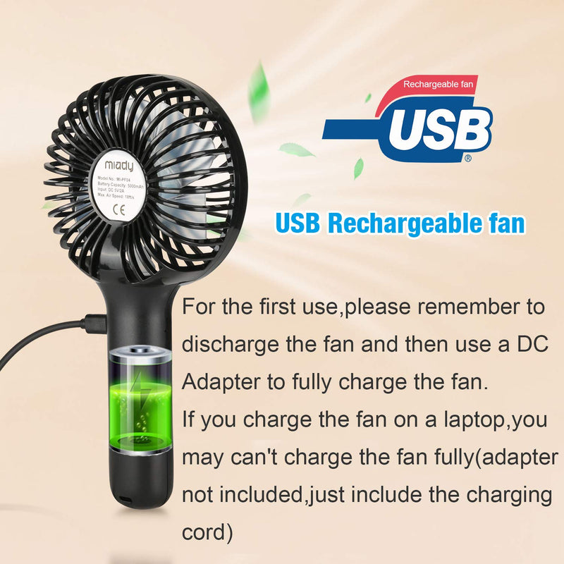 2-Pack Upgraded 5000mAh Portable Handheld Fan 3 Speed Mini USB Strong Wind 7-20 Hours Runtime Personal Electric Small Fan for Travel Office Outdoor Black+white - LeoForward Australia