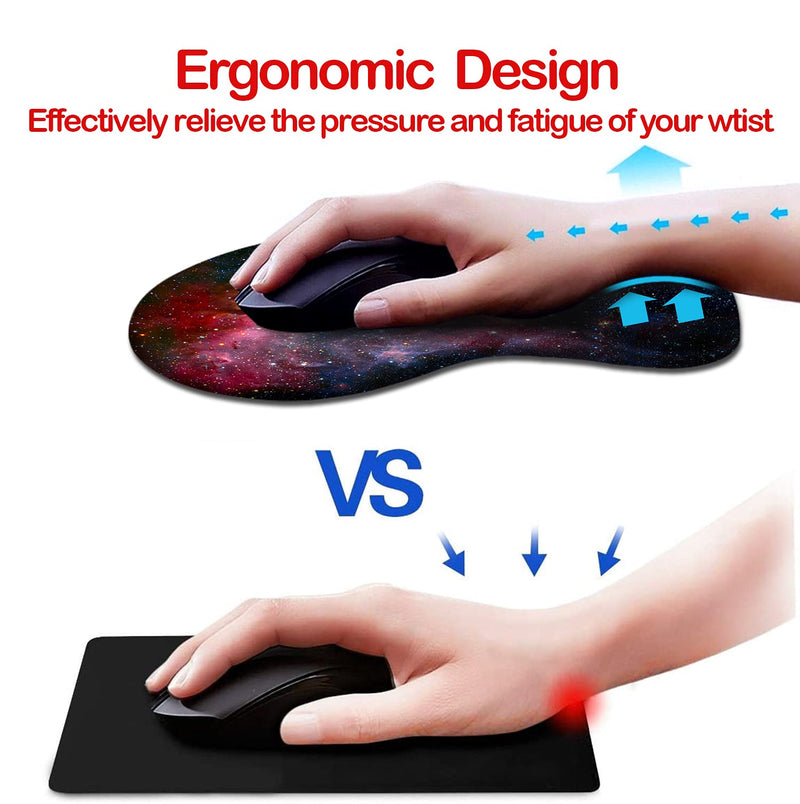 Dooke Ergonomic Mouse Pad with Wrist Support, Cute Mouse Pads with Non-Slip Rubber Base for Home Office Working Studying Easy Typing & Pain Relief Blue Red Nebula - LeoForward Australia