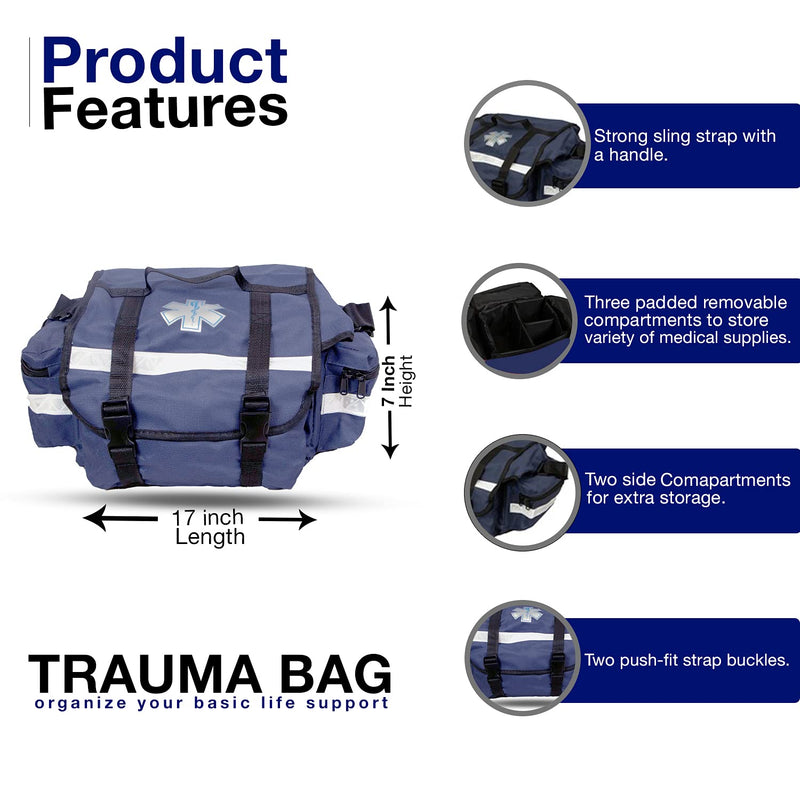  [AUSTRALIA] - Primacare KB-RO74-B First Responder Bag for Trauma, 17"x9"x7" Professional Multiple Compartment Kit Carrier for Emergency Medical Supplies, Blue