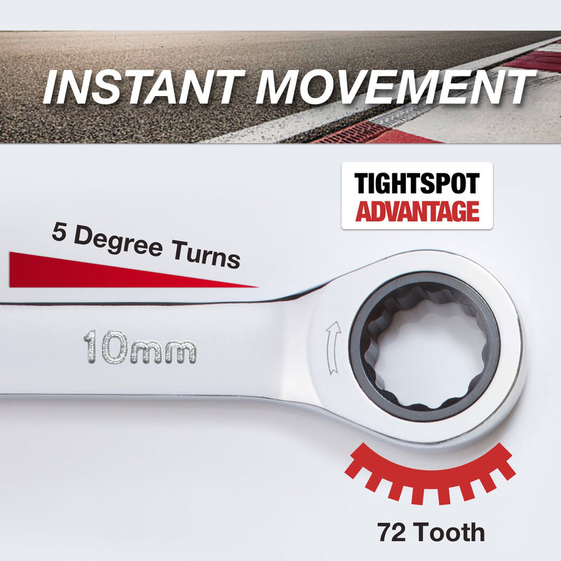 10 mm TIGHTSPOT Ratchet Wrench with 5° Movement and Hardened, Polished Steel for Projects with Metric Tight Spaces 10 MM - LeoForward Australia