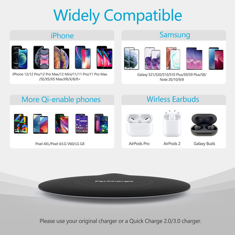  [AUSTRALIA] - Slim Wireless Charger, 15W Fast Wireless Charging Pad Compatible with iPhone 14/13/12/12 Pro Max/12 Mini/11/XR/X/8 Plus, Samsung Galaxy S21/S20 Ultra/S10/S9/Note 10, Pixel 7/6 Pro/5/4 XL (No Adapter) Black